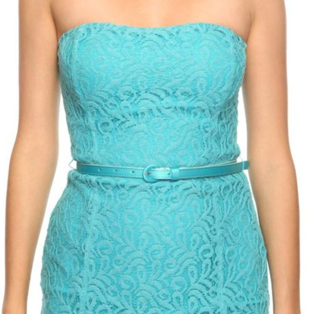 Forever 21 Aqua Belted Lace Dress S